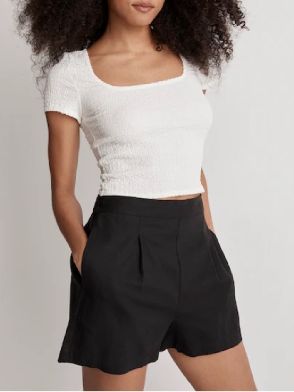 Madewell Black Linen Cotton Pull-On Shorts Pockets Size M